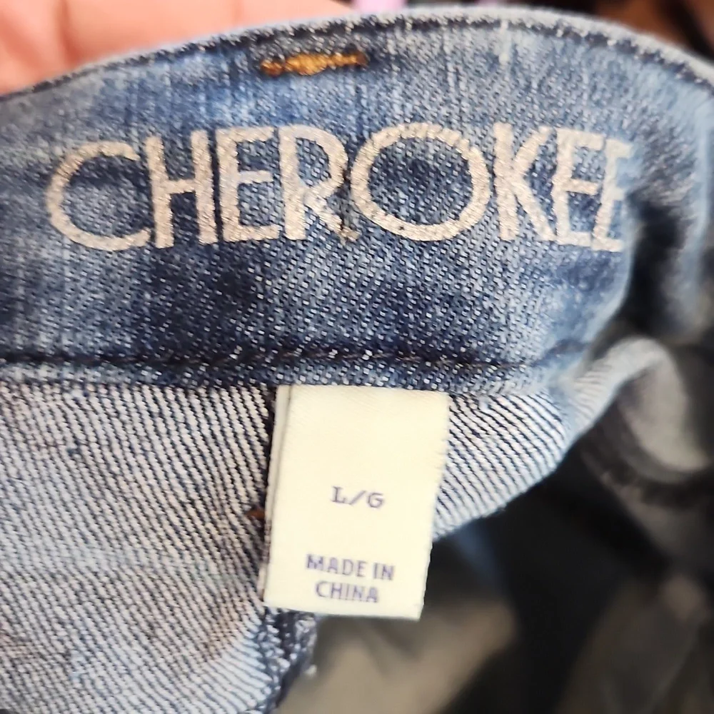CHEROKEE Girls Large Cuff Up Wiskered Jean Shorts W Belt